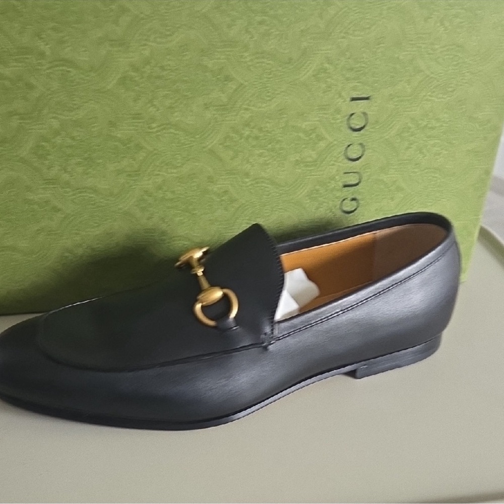 Gucci Black Leather Loafers with Gold Horse-Bit Accent Sz 10.5 - Picture 3 of 6